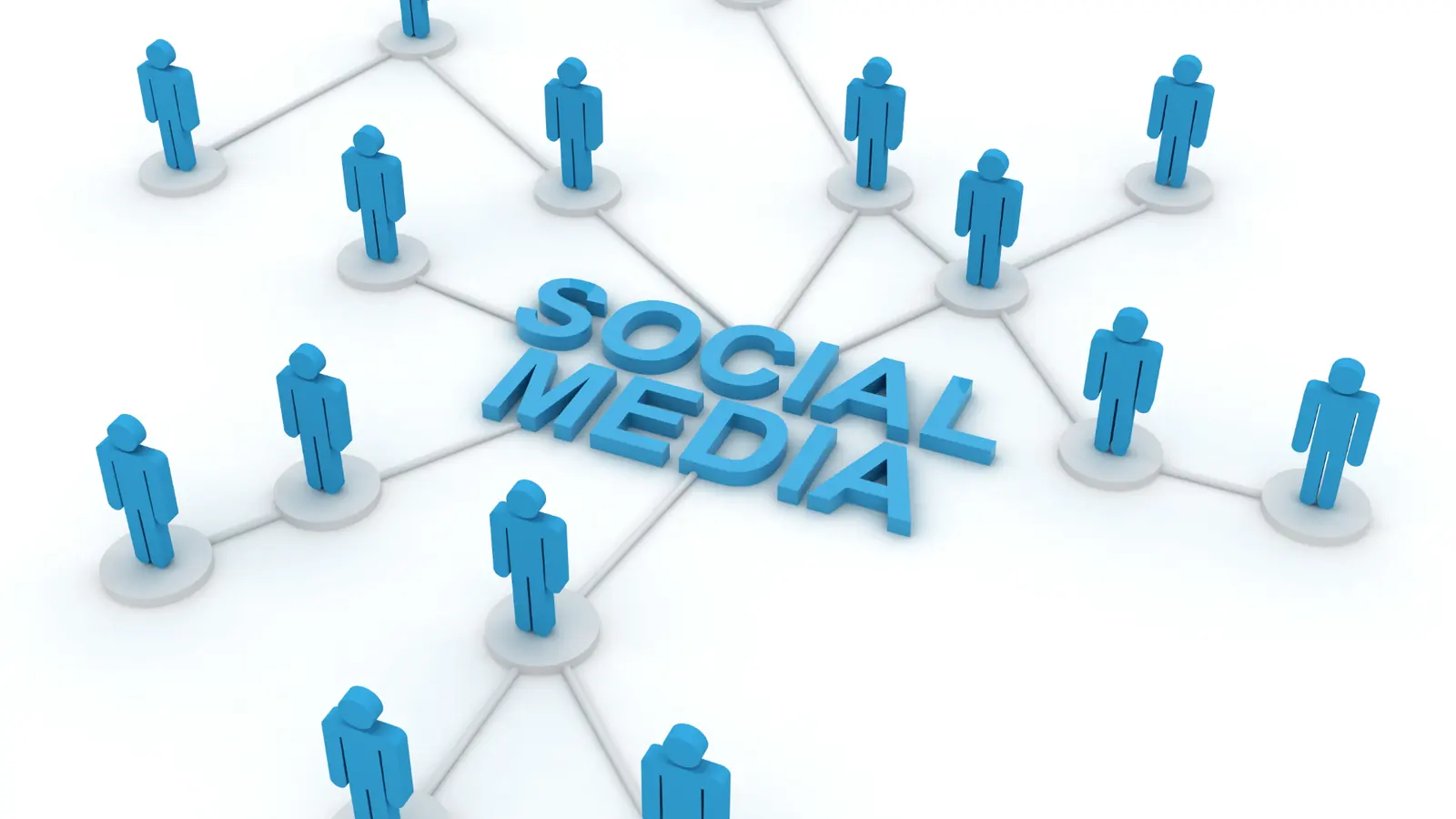 Blue 3D figures connected in a network around the words 'SOCIAL MEDIA' for brand management