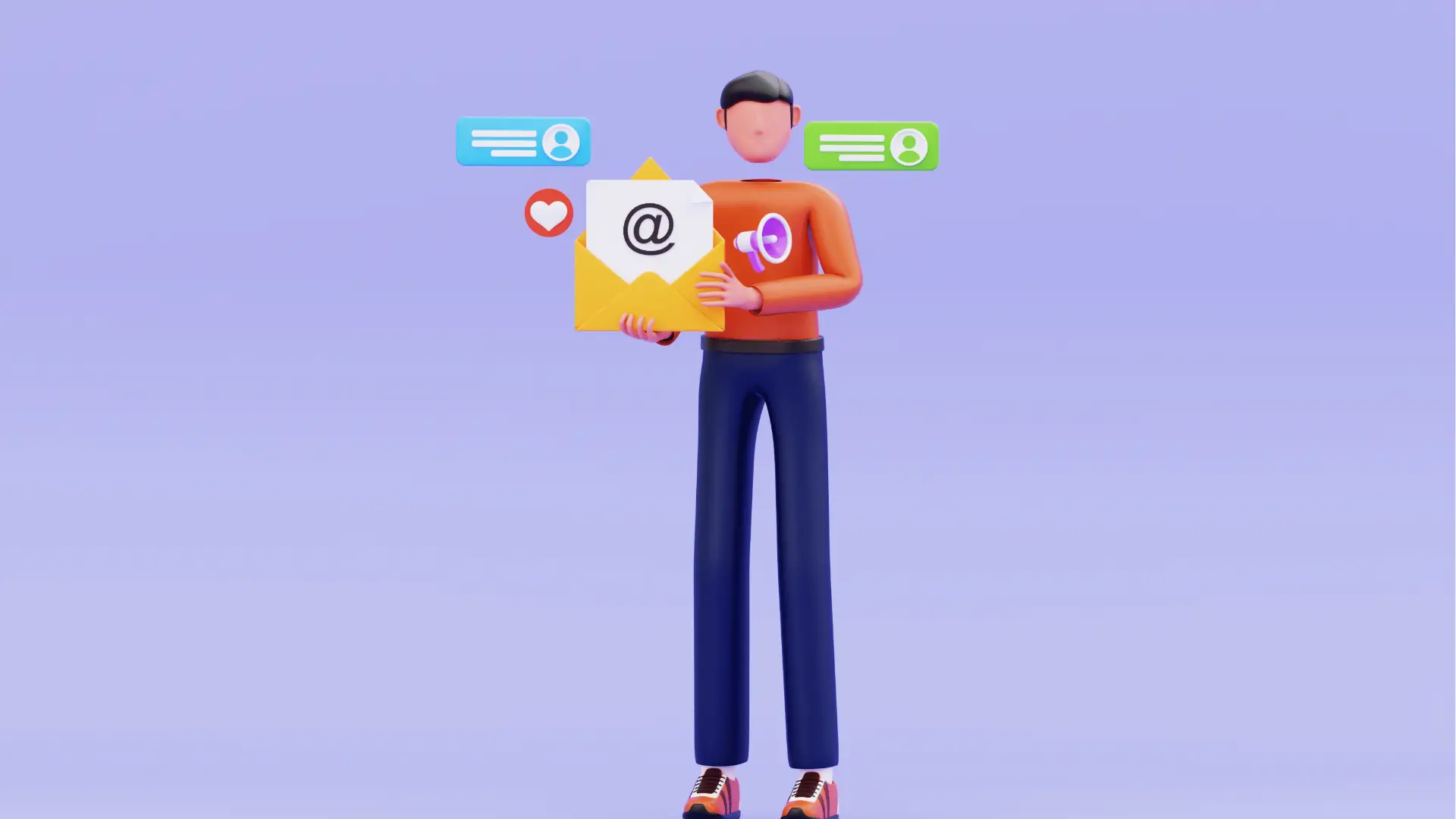Stylized person holding envelope with email symbol and chat icons for AI-assisted workflow