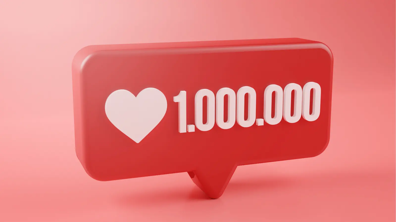 Red 3D social media like bubble showing one million likes on pink background for AI-assisted workflow