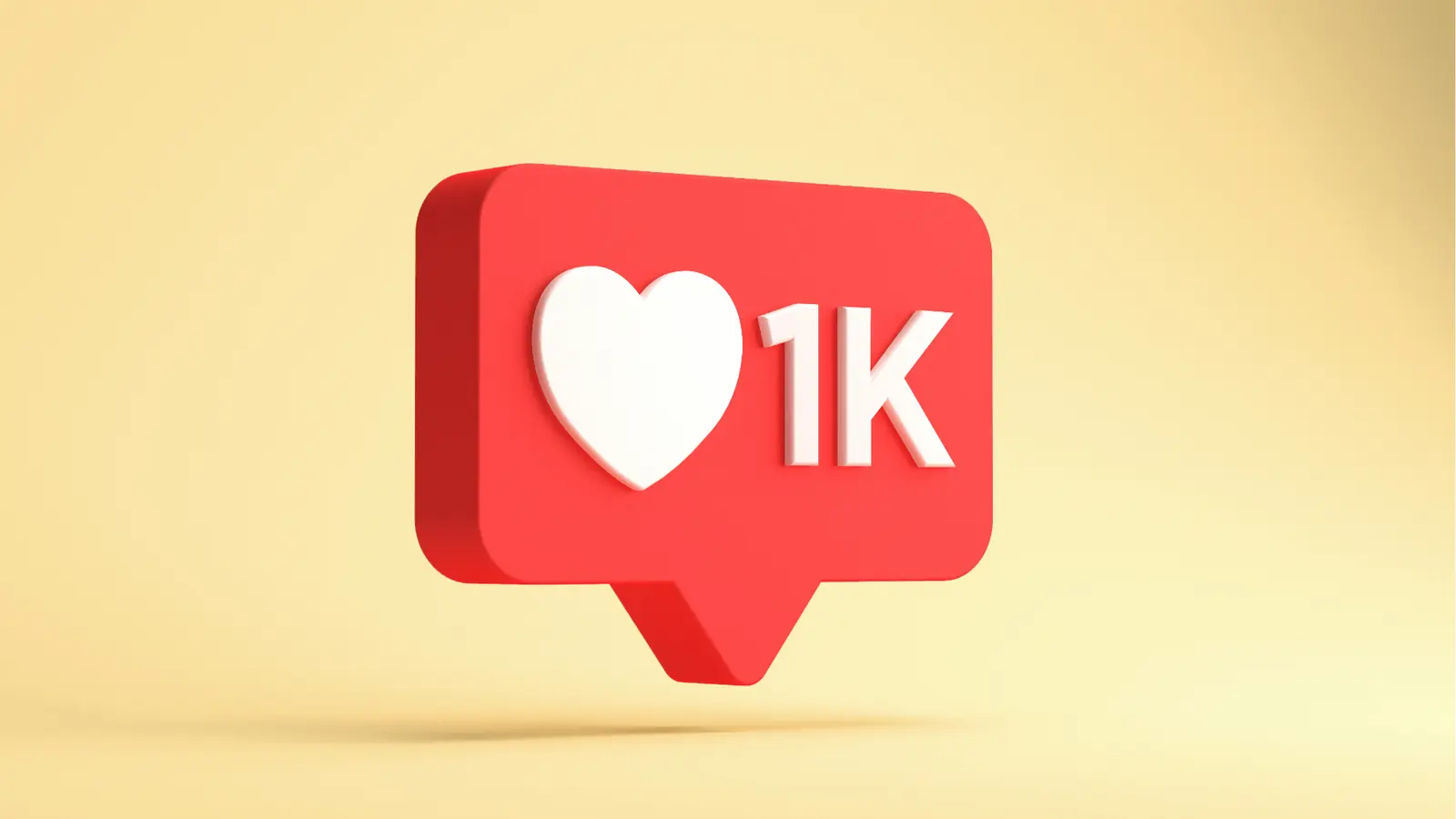 Red 3D social media like bubble with white heart icon and 1K for publishing