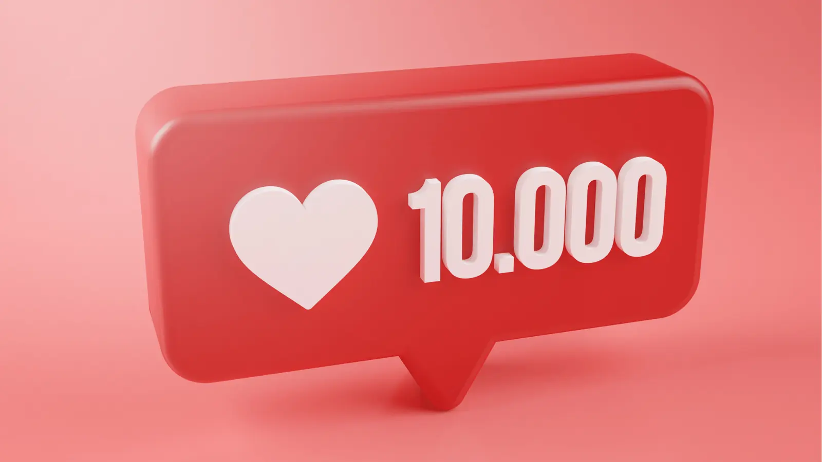 Red 3D social media like bubble showing a white heart and ten thousand likes for approval workflow