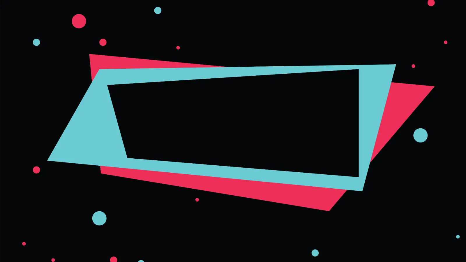 Abstract teal and coral geometric banner with decorative dots on black